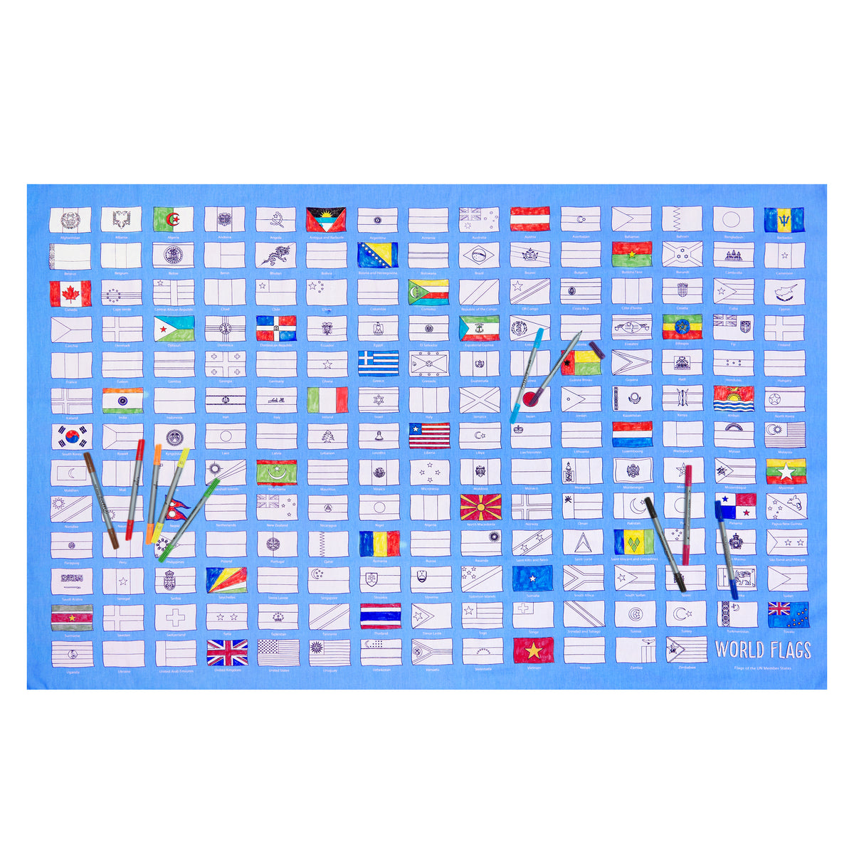 world flags tablecloth – color & learn